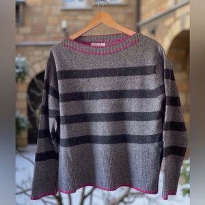 Filofilo Italian Imported Merino Wool Cashmere Blend Striped Gray Sweater